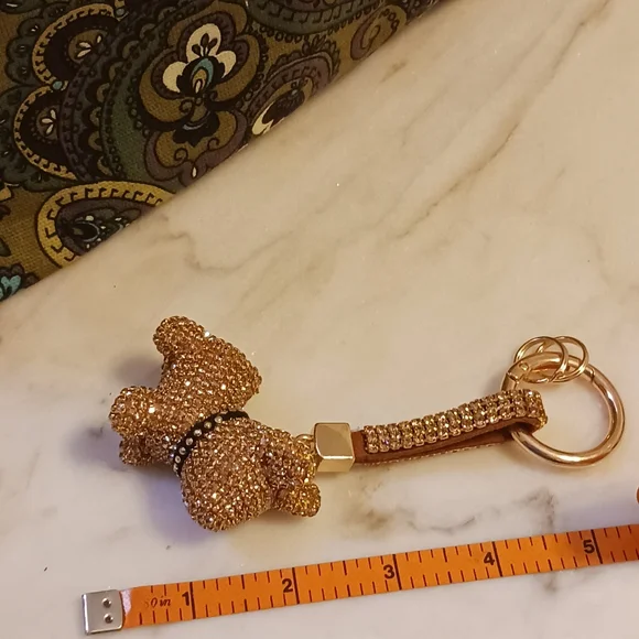 NWOT Gold Rhinestone Dog Bag Charm, Large Sparkly Key Chain - Picture 8 of 9